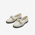 画像3:  leather bow low-heel flat pumps shoes  レザーリボン ボウ付きフラットローファー パンプス　 (3)