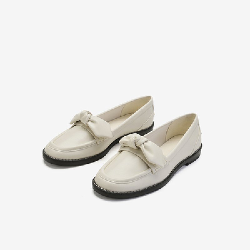 画像3:  leather bow low-heel flat pumps shoes  レザーリボン ボウ付きフラットローファー パンプス  (3)