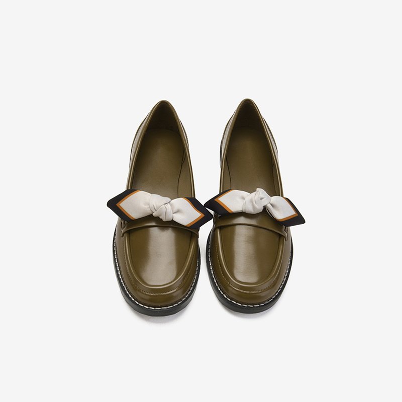 画像10:  leather bow low-heel flat pumps shoes  レザーリボン ボウ付きフラットローファー パンプス  (10)