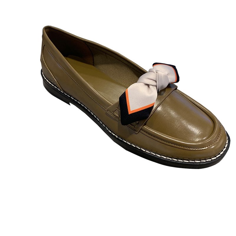 画像6:  leather bow low-heel flat pumps shoes  レザーリボン ボウ付きフラットローファー パンプス  (6)