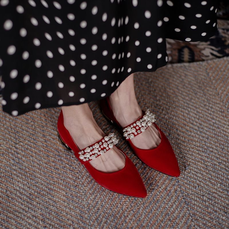 画像5:  leather flat pearl pumps  shoes  レザーパール付きフラットパンプス　 (5)