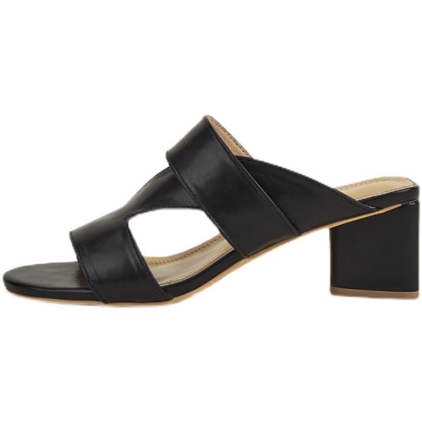 画像1: Women  open-toed simple mid-heel sandals    シンプルスタイルレザーサンダル スリッパ (1)