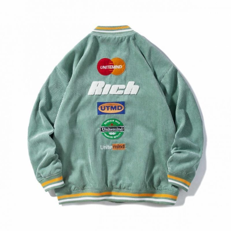 画像8: corduroy BASEBALL JACKET  uniform jacket blouson ユニセックス 男女兼用 レターロゴ スタジアムジャンパー スタジャン MA-1 ボンバー ジャケット ブルゾン (8)