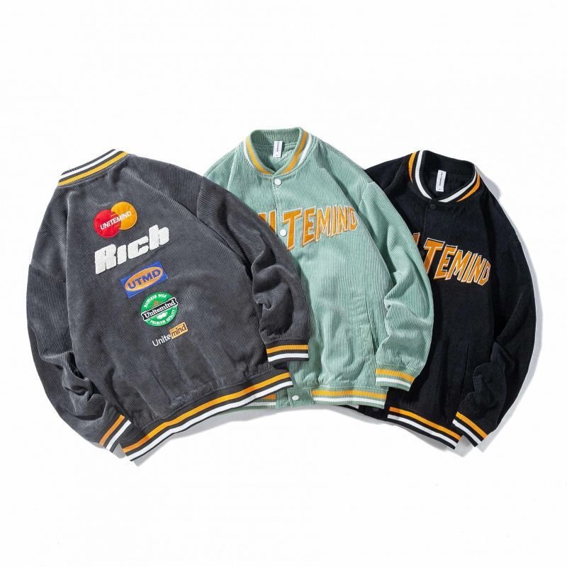 画像10: corduroy BASEBALL JACKET  uniform jacket blouson ユニセックス 男女兼用 レターロゴ スタジアムジャンパー スタジャン MA-1 ボンバー ジャケット ブルゾン (10)