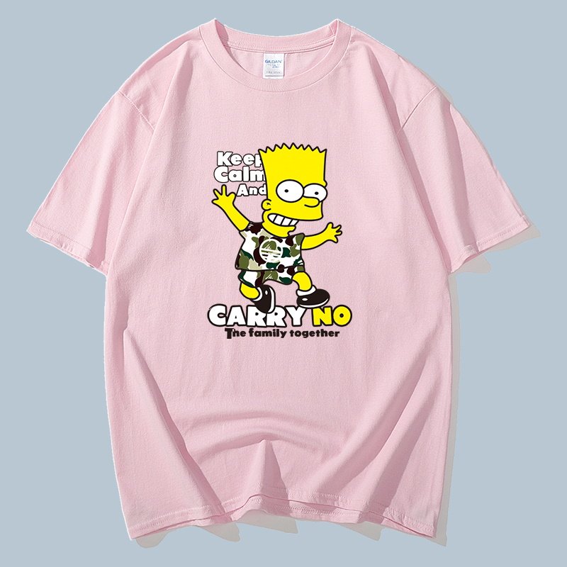画像6: Unisex Camouflage Simpson CARRY NOPrint  cotton short-sleeved T-shirt  sweater　男女兼用 迷彩 シンプソン プリントショートスリーブ半袖Tシャツ (6)