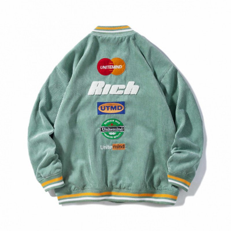 画像6: corduroy BASEBALL JACKET  uniform jacket blouson ユニセックス 男女兼用 レターロゴ スタジアムジャンパー スタジャン MA-1 ボンバー ジャケット ブルゾン (6)