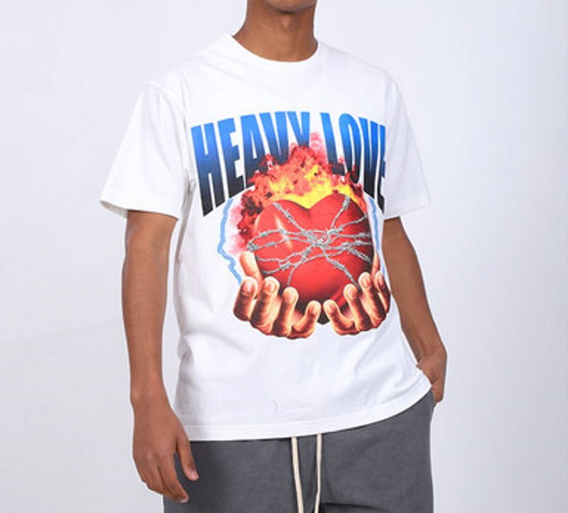 画像4: Unisex hip-hop HEAVY LOVE Print  loose cotton short-sleeved T-shirt  sweater 男女兼用 heavy loveロゴ プリントショートスリーブ半袖Tシャツ (4)
