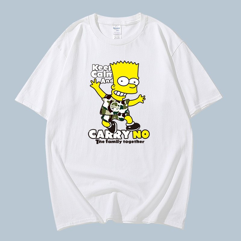 画像2: Unisex Camouflage Simpson CARRY NOPrint  cotton short-sleeved T-shirt  sweater　男女兼用 迷彩 シンプソン プリントショートスリーブ半袖Tシャツ (2)