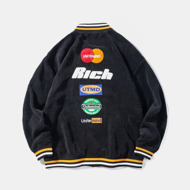 画像7: corduroy BASEBALL JACKET  uniform jacket blouson ユニセックス 男女兼用 レターロゴ スタジアムジャンパー スタジャン MA-1 ボンバー ジャケット ブルゾン (7)