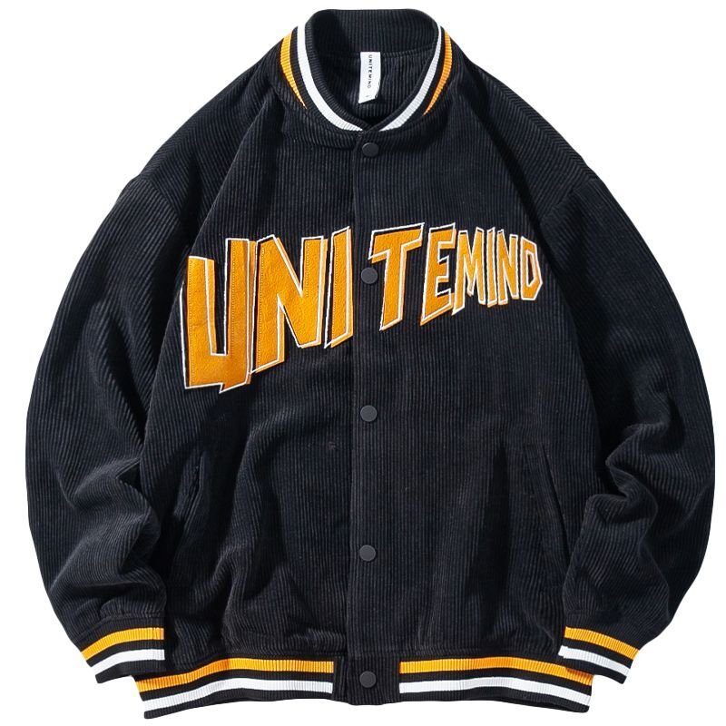 画像2: corduroy BASEBALL JACKET  uniform jacket blouson ユニセックス 男女兼用 レターロゴ スタジアムジャンパー スタジャン MA-1 ボンバー ジャケット ブルゾン (2)