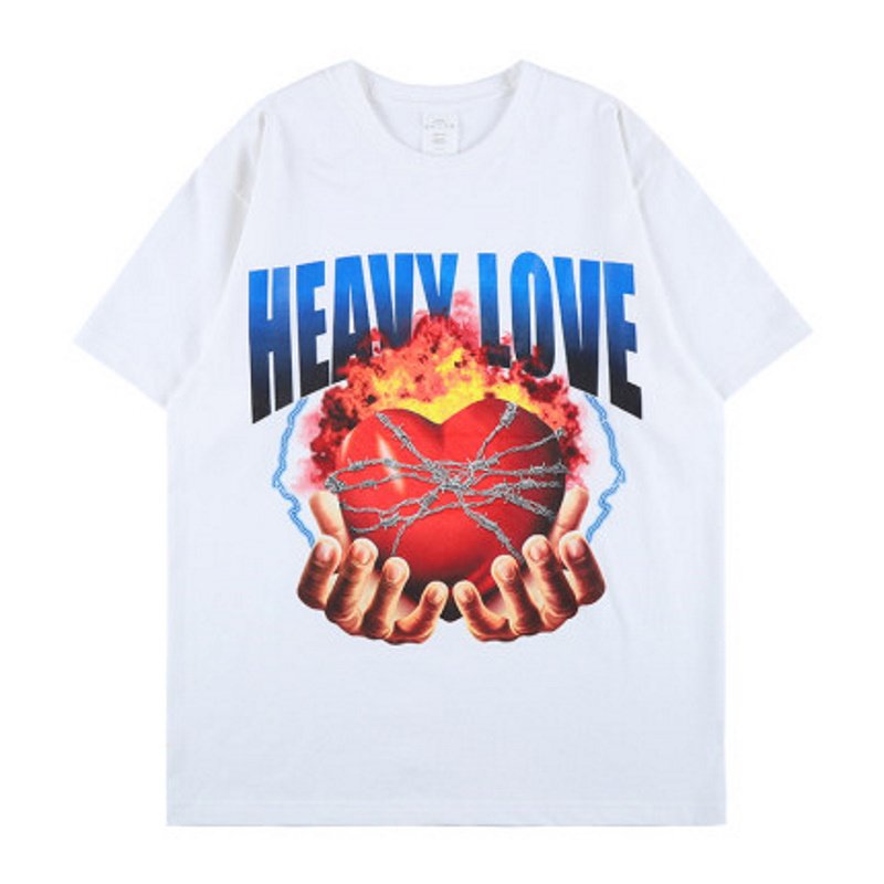 画像2: Unisex hip-hop HEAVY LOVE Print  loose cotton short-sleeved T-shirt  sweater 男女兼用 heavy loveロゴ プリントショートスリーブ半袖Tシャツ (2)