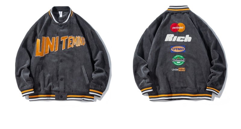 画像4: corduroy BASEBALL JACKET  uniform jacket blouson ユニセックス 男女兼用 レターロゴ スタジアムジャンパー スタジャン MA-1 ボンバー ジャケット ブルゾン (4)