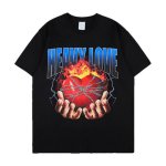 画像1: Unisex hip-hop HEAVY LOVE Print  loose cotton short-sleeved T-shirt  sweater　男女兼用 heavy loveロゴ プリントショートスリーブ半袖Tシャツ (1)