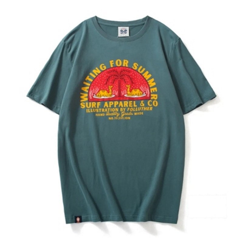 画像7: Unisex washed brushed camel print cotton short-sleeved T-shirt  sweater 男女兼用 キャメル ラクダプリント ショートスリーブ半袖Tシャツ (7)