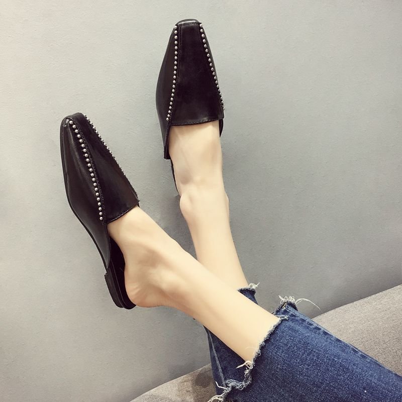 画像3: Women Baotou half slippers flat Sandals 　フラットスクエアヘッドスタッズ付き サンダル スリッパ (3)