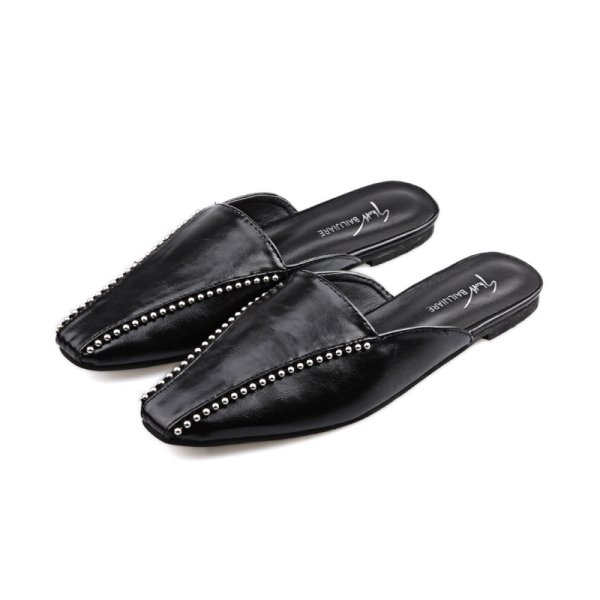 画像1: Women Baotou half slippers flat Sandals 　フラットスクエアヘッドスタッズ付き サンダル スリッパ (1)