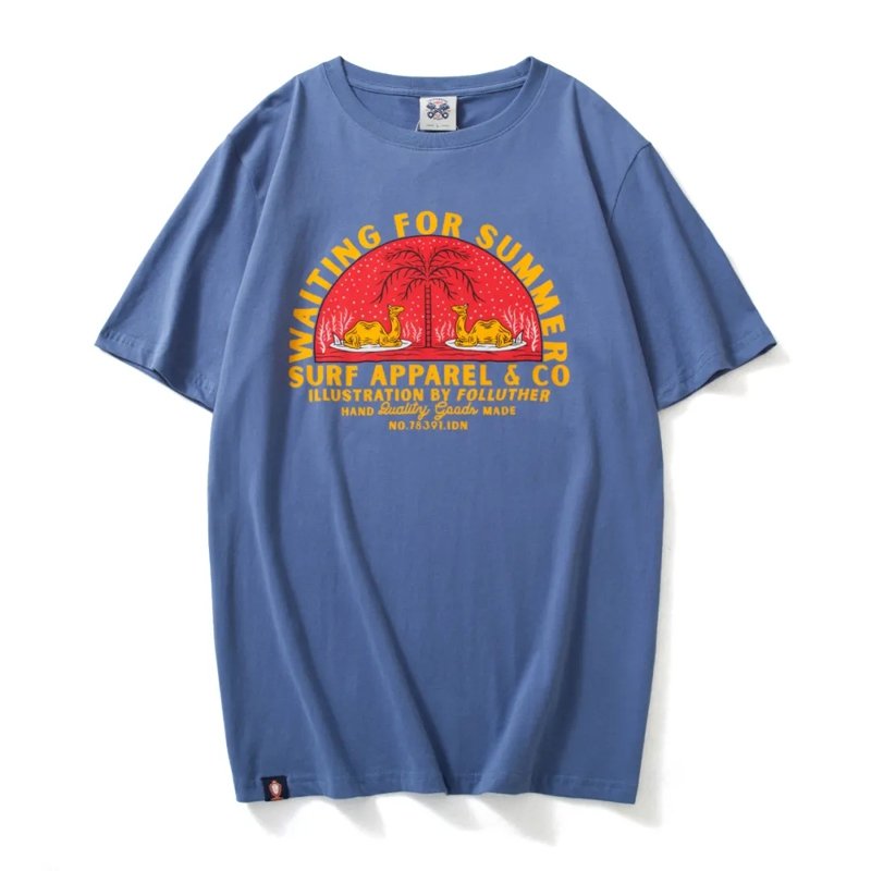 画像4: Unisex washed brushed camel print cotton short-sleeved T-shirt  sweater 男女兼用 キャメル ラクダプリント ショートスリーブ半袖Tシャツ (4)