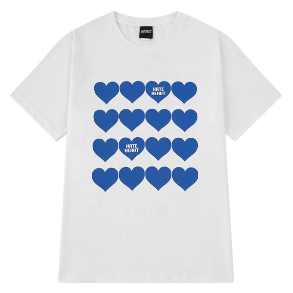 画像1: Unisex  Heart logo print cotton short-sleeved T-shirt  sweater　男女兼用 ハートプリント ショートスリーブ半袖Tシャツ (1)