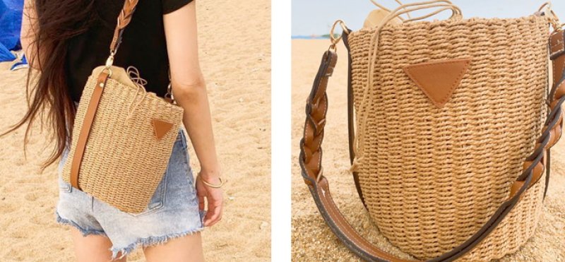 画像2:  shoulder woven bucket bag ワンショルダー 籠 カゴ バケットバッグ (2)