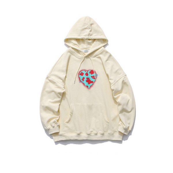 画像1: Oversized Heart Camouflage Graphic Hoodie オーバーサイズ ハート カモフラージュ 迷彩 グラフィック スウェット パーカー (1)