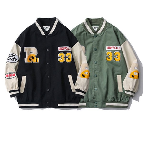 画像1: BKAR R Smile BASEBALL JACKET baseball uniform jacket blouson ユニセックス 男女兼用  スマイル スタジアムジャンパー スタジャン MA-1 ボンバー ジャケット ブルゾン (1)