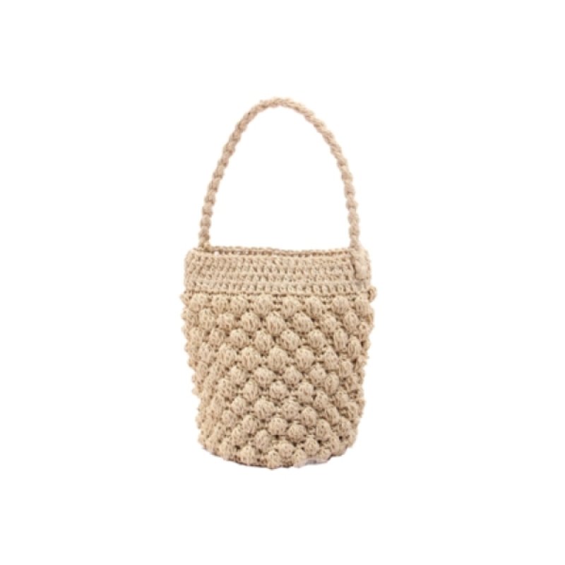 画像2: Pompom French Vintage Wove Handle Bag Paper basket Tote Bag ポンポン付き フレンチマーケット 編み込み ハンドバッグ ペーパーかご カゴ トート バック (2)