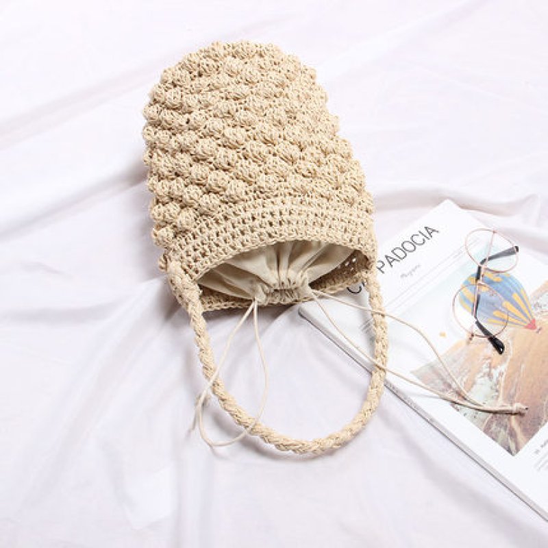 画像3: Pompom French Vintage Wove Handle Bag Paper basket Tote Bag ポンポン付き フレンチマーケット 編み込み ハンドバッグ ペーパーかご カゴ トート バック (3)
