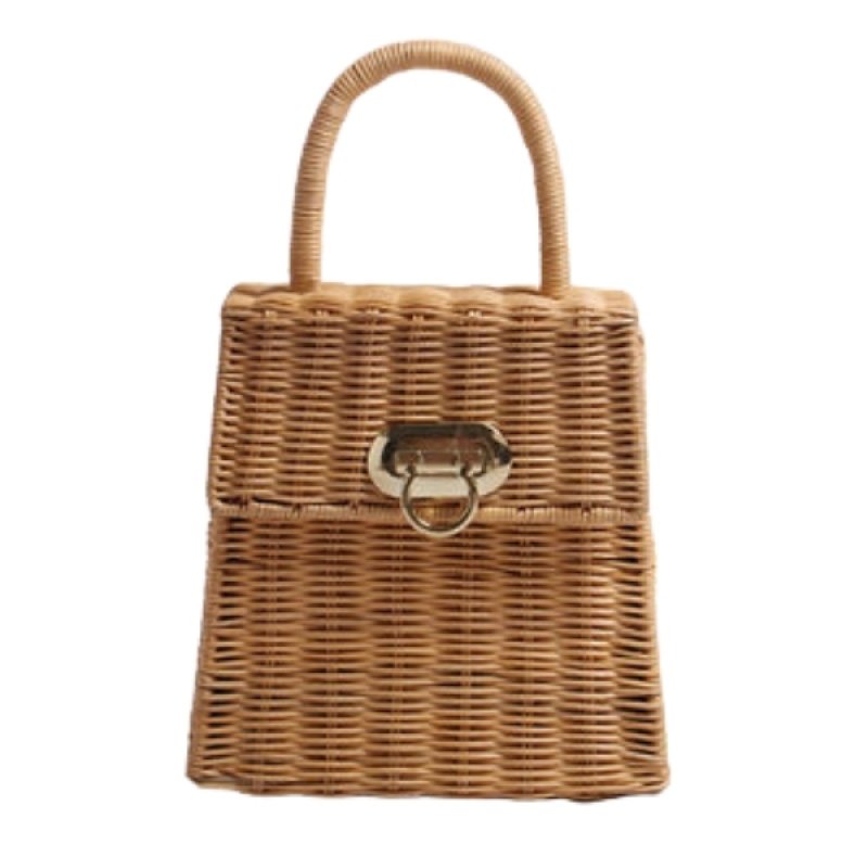 画像2: Gancini Vintage Style Wicker Handle Bag woven shopping basket Tote Bag ラタン 金具付き ハンドバッグ かご カゴ 籠 トート バック (2)