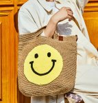 画像2: smiley faceWove one-shoulder Tote Bag 　スマイリーフェイス ワンハンドルトートハンド籠バッグ かご カゴ  バック (2)