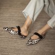 画像7:  horse hair leopard print Baotou pointed toe  half drag flat sandal pumps  shoes  本革ハラコレザーレオパード＆ゼブラフ ラット ミュール パンプス サンダル　 (7)