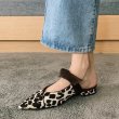 画像4:  horse hair leopard print Baotou pointed toe  half drag flat sandal pumps  shoes  本革ハラコレザーレオパード＆ゼブラフ ラット ミュール パンプス サンダル　 (4)