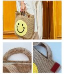 画像5: smiley faceWove one-shoulder Tote Bag 　スマイリーフェイス ワンハンドルトートハンド籠バッグ かご カゴ  バック (5)