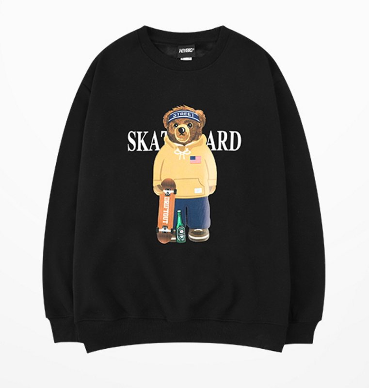 画像3: Unisex skateboard bear round neck sweatshirt 男女兼用 スケートボードベア プリントスウェットプルオーバー トレーナー (3)