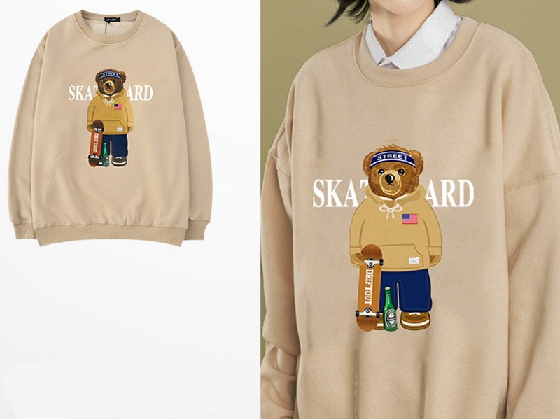 画像7: Unisex skateboard bear round neck sweatshirt 男女兼用 スケートボードベア プリントスウェットプルオーバー トレーナー (7)