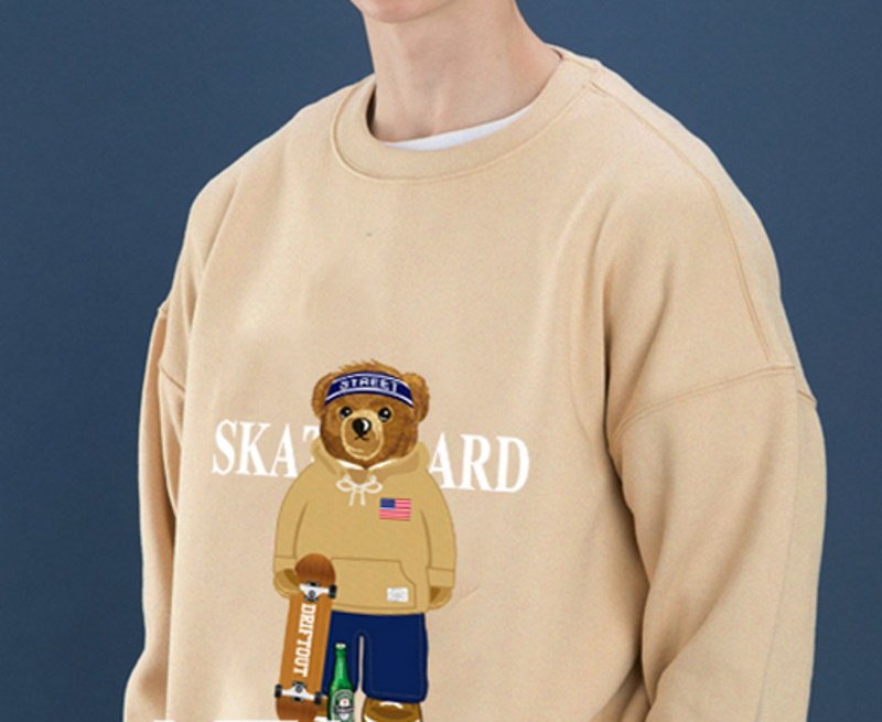 画像9: Unisex skateboard bear round neck sweatshirt 男女兼用 スケートボードベア プリントスウェットプルオーバー トレーナー (9)