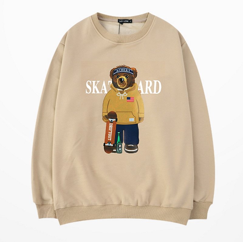 画像2: Unisex skateboard bear round neck sweatshirt 男女兼用 スケートボードベア プリントスウェットプルオーバー トレーナー (2)