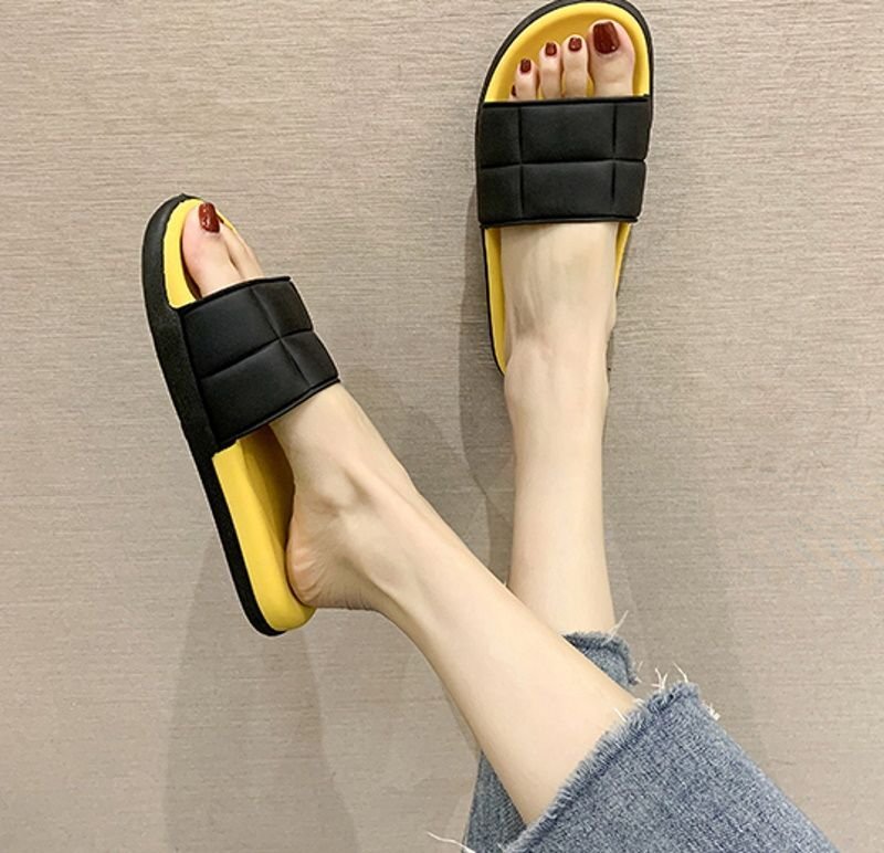 画像8: Women flat Quilted flip flops soft bottom sandals slippers フラットレザーバイカラーキルティング  フリップフロップ サンダル スリッパ (8)