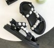 画像11: Women Platform flat Velcro pearl sandals   フラットフラワーパールベルクロ サンダル (11)
