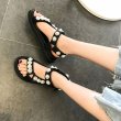 画像7: Women Platform flat Velcro pearl sandals   フラットフラワーパールベルクロ サンダル (7)