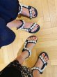 画像5: Women Platform flat Velcro pearl sandals   フラットフラワーパールベルクロ サンダル (5)