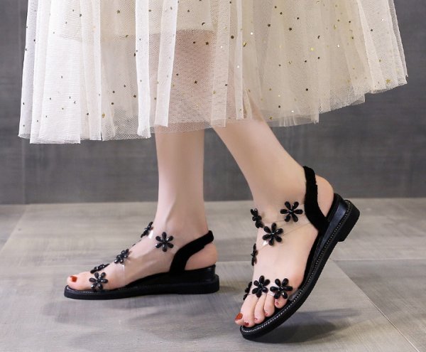 画像4: Women Transparent rhinestone flat sandals 　フラット＆ 透明＆ラインストーンバックストラップサンダル  (4)