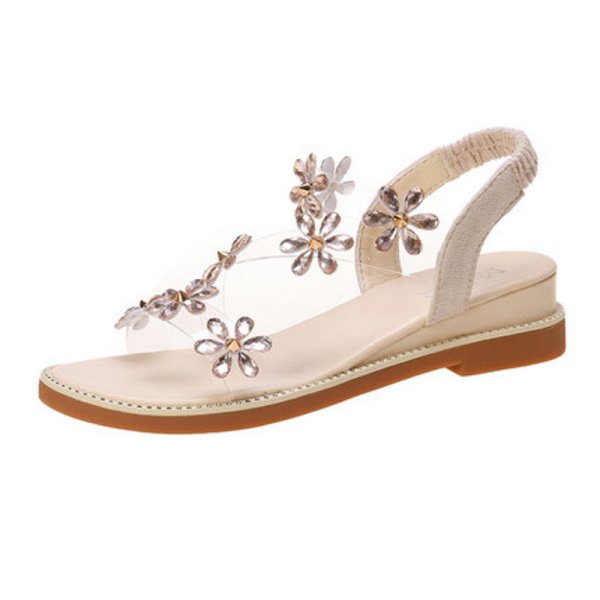 画像1: Women Transparent rhinestone flat sandals 　フラット＆ 透明＆ラインストーンバックストラップサンダル  (1)