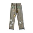 画像2: embroidery star straight loose wide-leg trousers Pants ユニセックス 男女兼用スター 星付きダメージデニムパンツ (2)