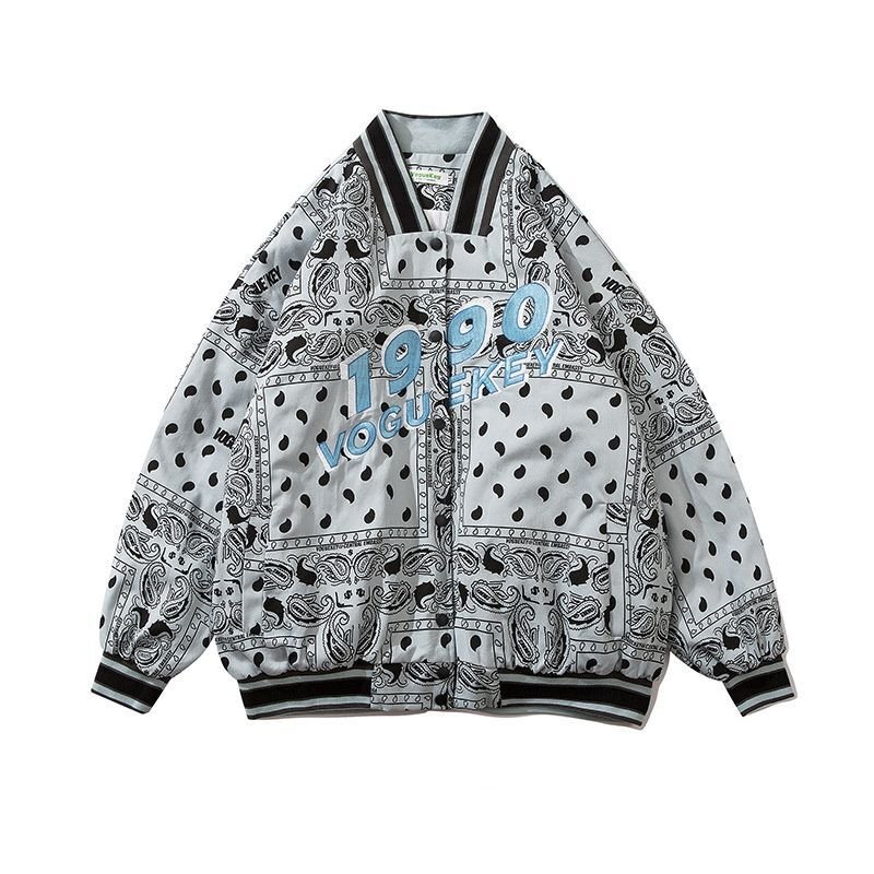 画像2: men's hip hop loose Paisley Stadium baseball uniform jacket blouson ユニセックス 男女兼用 ペイズリー スタジアムジャンパー スタジャン MA-1 ボンバー ジャケット ブルゾン (2)