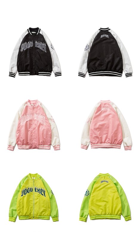 画像9: men & women By color letter  printing baseball uniform jacket blouson ユニセックス 男女兼用 バイカラーレタープリンスタジアムジャンパー スタジャン MA-1 ボンバー ジャケット ブルゾン (9)