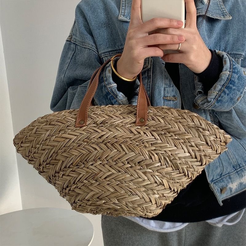 画像4: Shell type woven straw bag Tote Bag  シェル型トートハンド籠バッグ かご カゴ  バック (4)