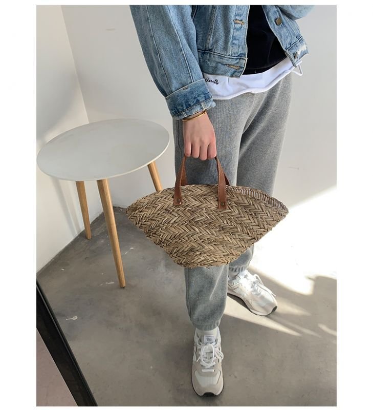 画像2: Shell type woven straw bag Tote Bag  シェル型トートハンド籠バッグ かご カゴ  バック (2)