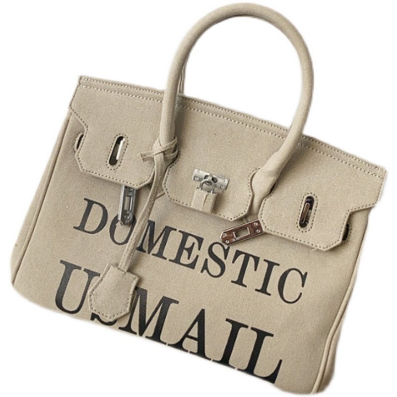 画像3:  printed canvas platinum army cloth bag Tote Bag  アーミーキャンバスレタープリントトート ショルダー2WAY バッグ (3)