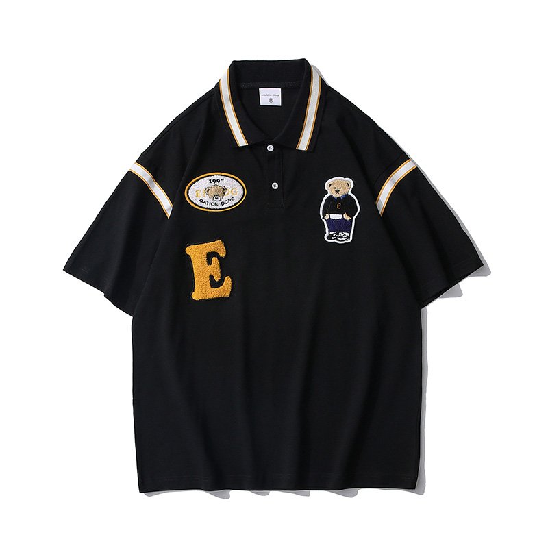 画像1: Unisex bear embroidery polo shirt Short Sleeve 　男女兼用ベア クマ刺繡 半袖ポロシャツ (1)