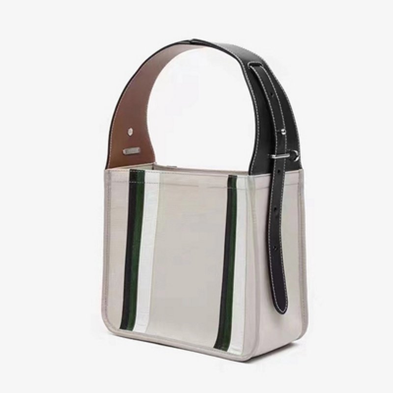 画像5: striped tote bag canvas and leather shoulder Tote Bag  ストライプ キャンバス&レザートート ショルダー2WAY バッグ (5)